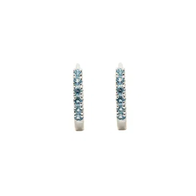 Nasi Silver Women's Adaya Huggie Hoops- Blue Topaz, Silver In Metallic