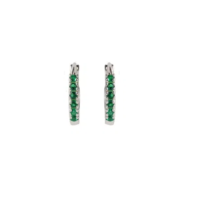 Nasi Silver Women's Adaya Huggie Hoops- Green Spinel, Silver
