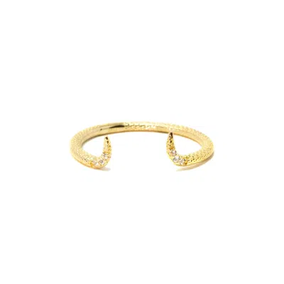 Nasi Silver Women's Adjustable Fishtail Ring- White Topaz, Gold