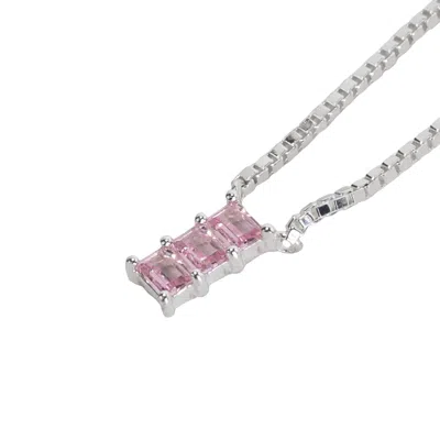Nasi Silver Women's Baguette Nahar Necklace- Crystal Pink Spinel, Silver