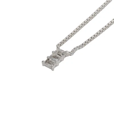 Nasi Silver Women's Baguette Nahar Necklace- White Topaz, Silver