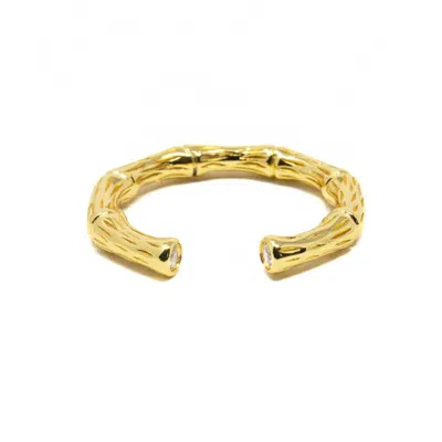 Nasi Silver Women's Bamboo Adjustable Stacking- White Topaz- Gold