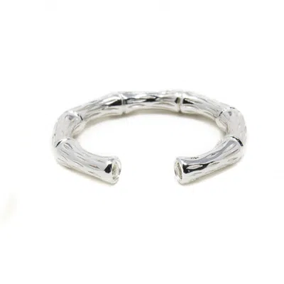 NASI SILVER WOMEN'S BAMBOO ADJUSTABLE STACKING RING- WHITE TOPAZ- SILVER
