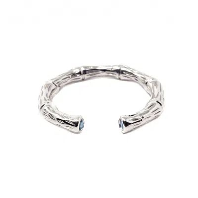 Nasi Silver Women's Bamboo Stacking Ring- Blue Topaz- Silver In Multi