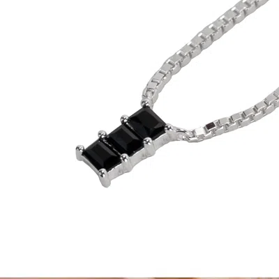 Nasi Silver Women's Black Baguette Nahar Necklace- Onyx, Silver