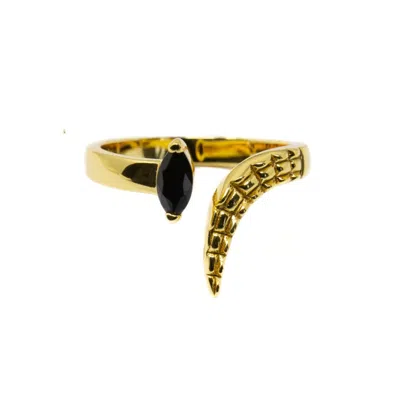 Nasi Silver Women's Black Croctail Marquise Ring- Onyx- Gold