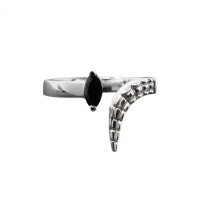 Nasi Silver Women's Black Croctail Marquise Ring- Onyx- Silver