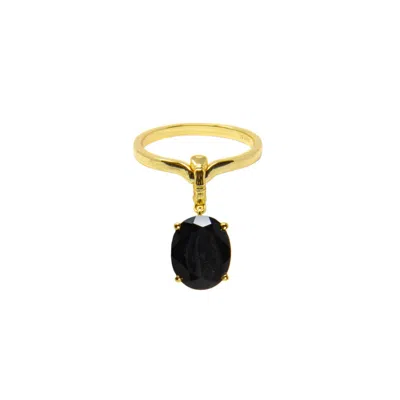 Nasi Silver Women's Black Crystalis Dancer Dangling Ring- Onyx, Gold