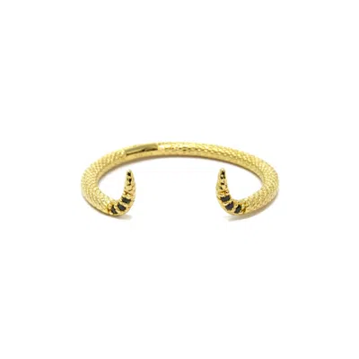 Nasi Silver Women's Black / Gold Adjustable Fishtail Ring- Onyx, Gold In Multi