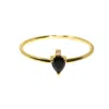 Nasi Silver Women's Black / Gold Pear Atarah Ring- Onyx & White Topaz, Gold In Gold