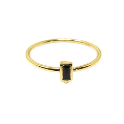 Nasi Silver Women's Black Level Baguette Ring- Onyx- Gold
