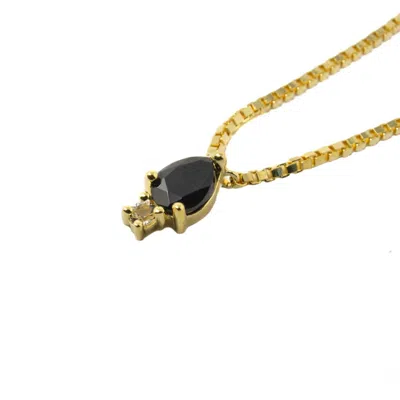 Nasi Silver Women's Black Pear Atarah Necklace- Onyx & White Topaz- Gold