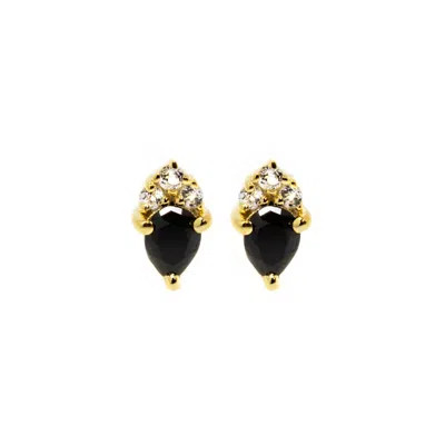 NASI SILVER WOMEN'S BLACK PEAR ATARAH STUDS- ONYX & WHITE TOPAZ, GOLD