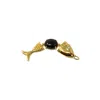 Nasi Silver Women's Black Swimming Fish Neshama Pendant- Onyx & Freshwater Pearl- Gold In Gold