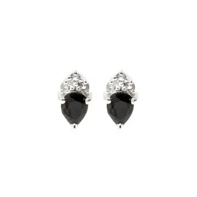 Nasi Silver Women's Black / White Pear Atarah Studs- Onyx & White Topaz, Silver In Metallic