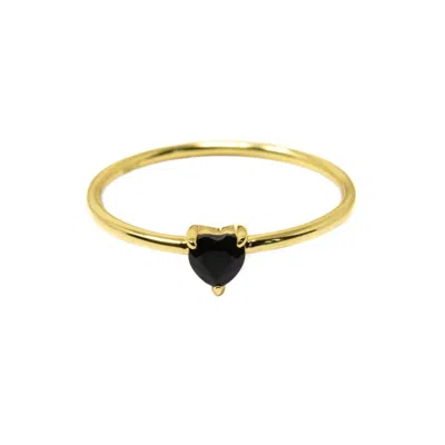 Nasi Silver Women's Black Yours Heart Ring- Onyx- Gold In Burgundy
