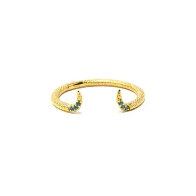 Nasi Silver Women's Blue / Gold Adjustable Fishtail Ring- Blue Topaz, Gold