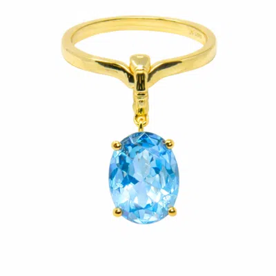 Nasi Silver Women's Blue / Gold Crystalis Dancer Dangling Ring- Blue Topaz, Gold In Multi