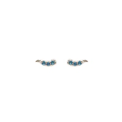 Nasi Silver Women's Blue / Gold Fishtail Studs- Blue Topaz, Silver