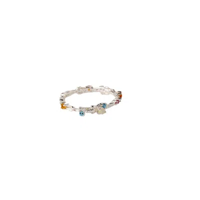 Nasi Silver Women's Blue / Pink Lilypad & Frog Eternity Ring- Sunrise Edition, Silver In Multi