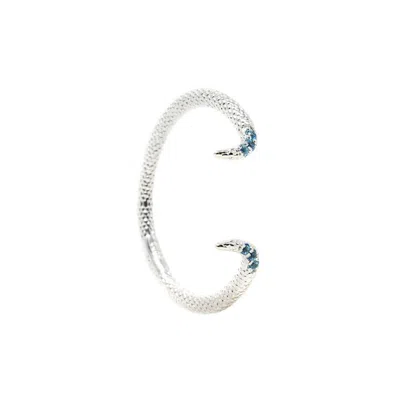 Nasi Silver Women's Blue / Silver Adjustable Fishtail Ring- Blue Topaz, Silver In Metallic
