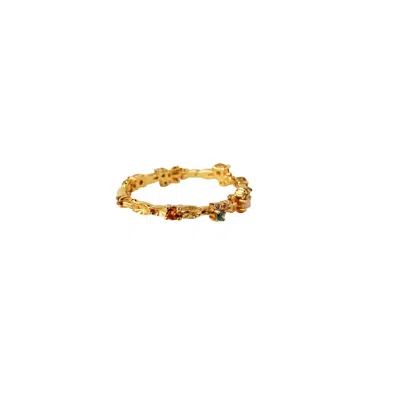 Nasi Silver Women's Blue / White / Yellow Lilypad & Frog Eternity Ring- Sunrise Edition, Gold In Multi
