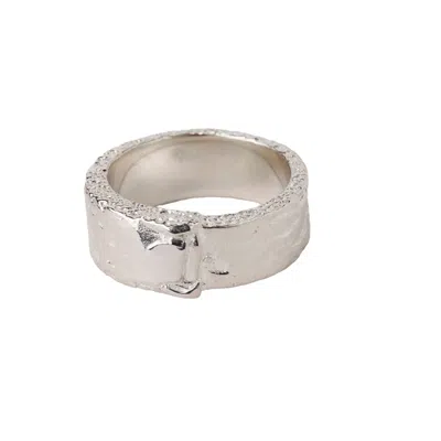 Nasi Silver Women's Chunky Concrete Band Ring- Silver