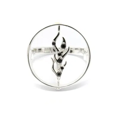 Nasi Silver Women's Coral Ring- Onyx, Silver In Multi