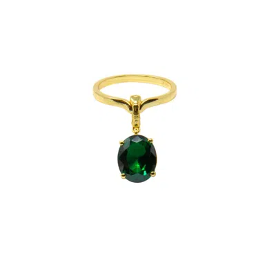 Nasi Silver Women's Crystalis Dancer Ring- Green Spinel, Gold