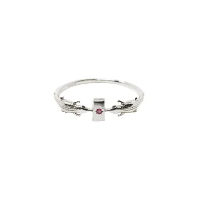 Nasi Silver Women's Dainty Crocs Silver Ring- Pink Tourmaline & Black Spinel In Burgundy