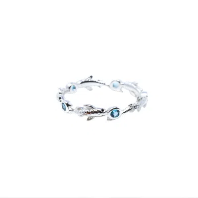 Nasi Silver Women's Eternity Band Neshama Fish Band- Blue Topaz, Silver