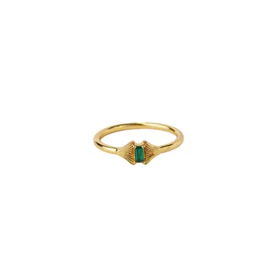 Nasi Silver Women's Fin Baguette Ring- Green Spinel, Gold