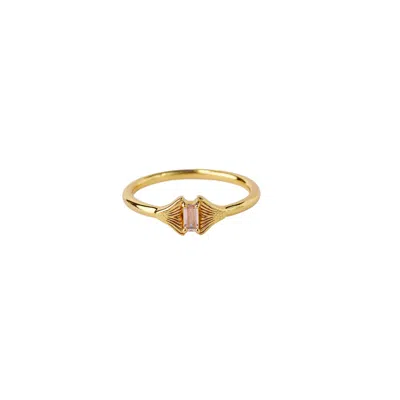Nasi Silver Women's Fin Baguette Ring- Pink Spinel, Gold