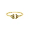 Nasi Silver Women's Fin Baguette Ring- White Topaz, Gold In Gold