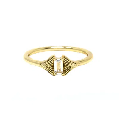 Nasi Silver Women's Fin Baguette Ring- White Topaz, Gold