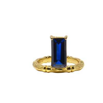 Nasi Silver Women's Floating Baguette Gemstone Ring- Blue Spinel, Gold