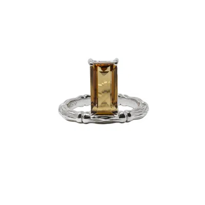 Nasi Silver Women's Floating Baguette Gemstone Ring- Citrine, Silver