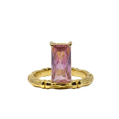 Nasi Silver Women's Floating Baguette Gemstone Ring- Pink Spinel, Gold