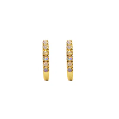 Nasi Silver Women's Green Adaya Huggie Hoops- Opal, Gold In Brown