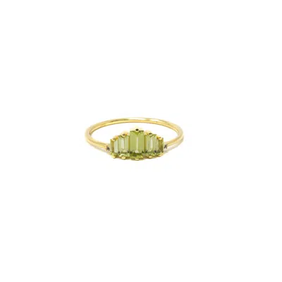 Nasi Silver Women's Green Baguette Aaliyah Ring- Peridot & White Topaz, Gold