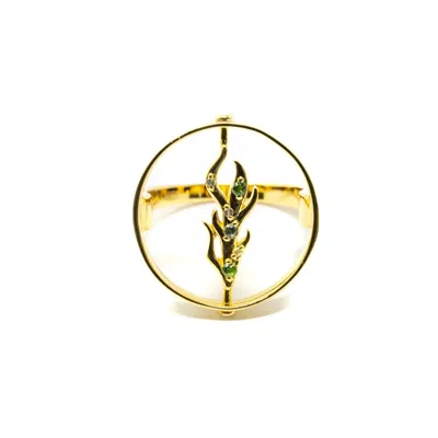 Nasi Silver Women's Green Coral Spinner Ring- Earth Edition, Gold