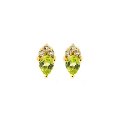 Nasi Silver Women's Green Pear Atarah Studs- Peridot & White Topaz, Gold