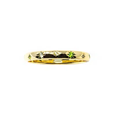 Nasi Silver Women's Green Scatter Band Both Sides Now Ring Earth Edition Star Ring, Gold