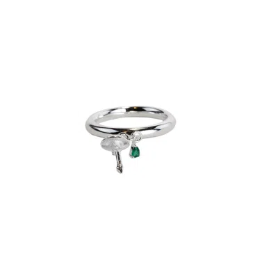 Nasi Silver Women's Green / Silver Wobbling Shroom Dangling Ring- Green Spinel, Silver