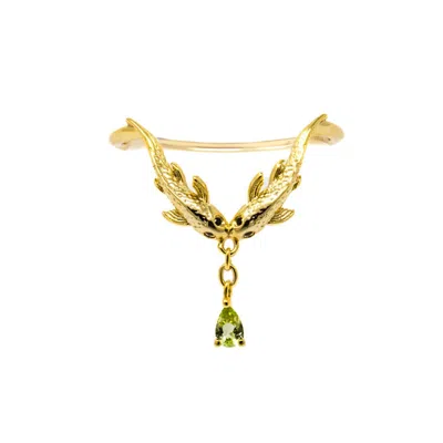 Nasi Silver Women's Green Two Wishes Wishbone Ring- Peridot - Gold