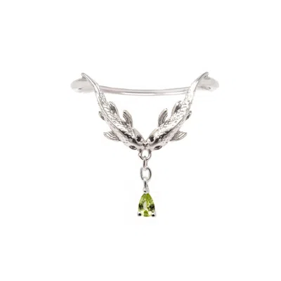 Nasi Silver Women's Green Two Wishes Wishbone Ring- Peridot - Silver