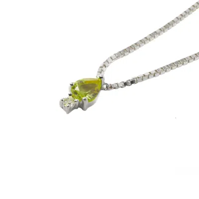 Nasi Silver Women's Green / White Pear Atarah Necklace- Peridot & White Topaz, Silver In Burgundy