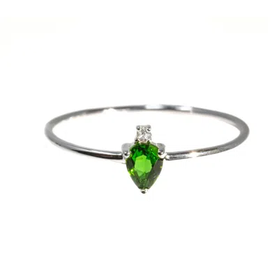 NASI SILVER WOMEN'S GREEN / WHITE PEAR ATARAH RING- CHROME DIOPSIDE & WHITE TOPAZ, SILVER