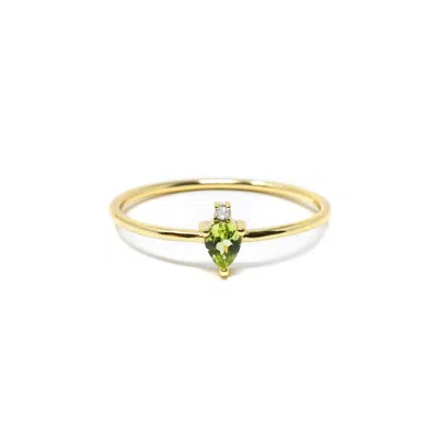 Nasi Silver Women's Green / White Pear Atarah Ring- Peridot & White Topaz, Gold