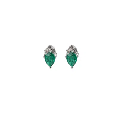 Nasi Silver Women's Green / White Pear Atarah Studs- Crystal Green Spinel & White Topaz, Silver